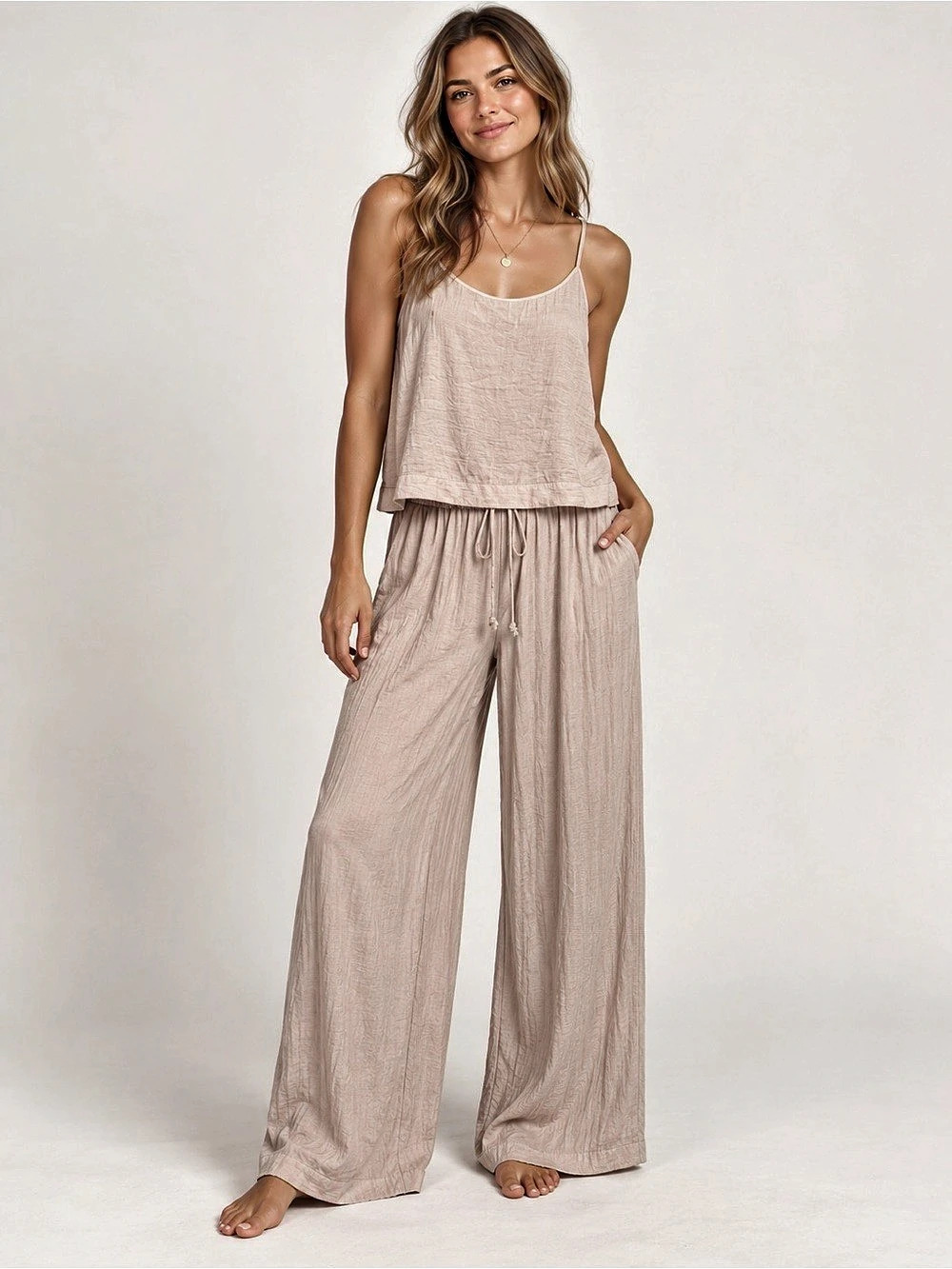 2 for $20 🔥 Dynamite Wide Leg Two-Piece Set in Champagne